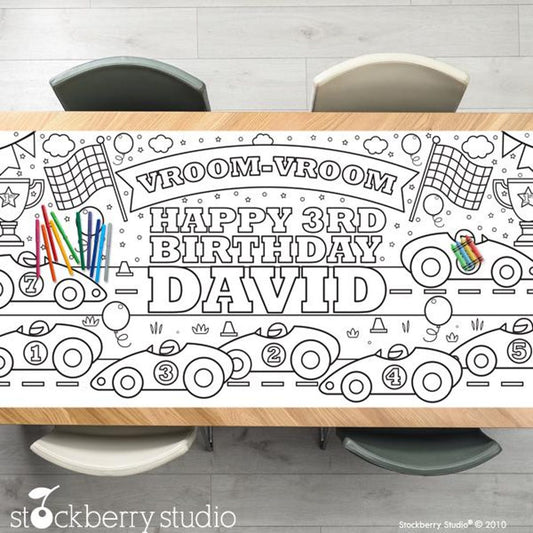 Race Car Coloring Tablecloth Birthday Party Decorations Race Car Activity Poster Two Fast Birthday Table Runner Fast One Boy Birthday Decor