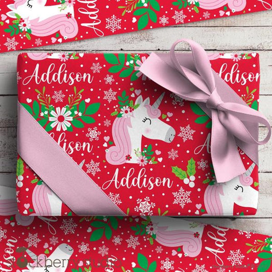 Christmas Unicorn Wrapping Paper Name Personalized Kids