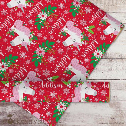 Christmas Unicorn Wrapping Paper Name Personalized Kids