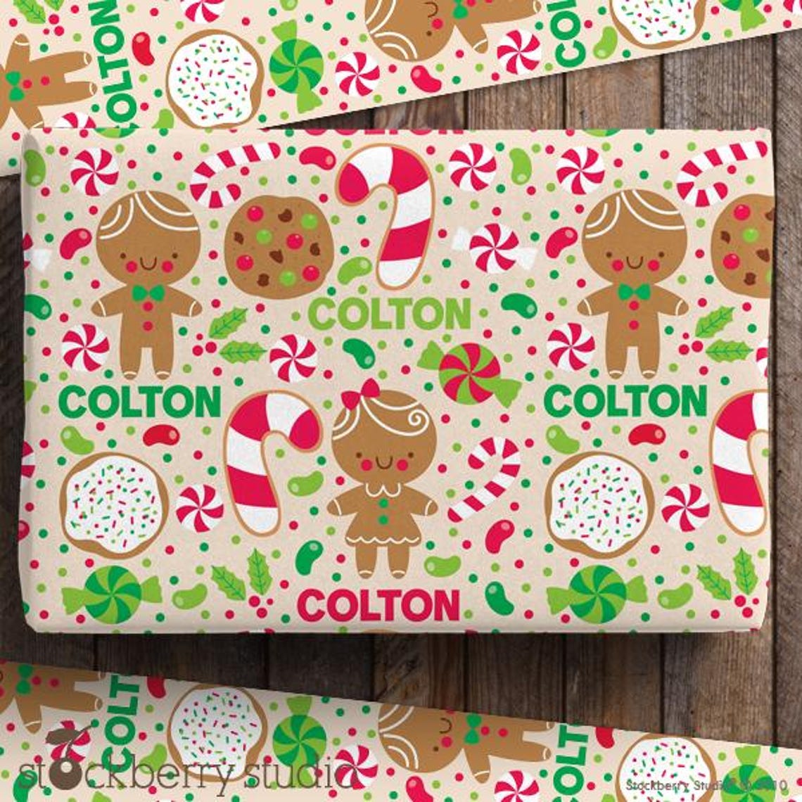 Gingerbread Man Gift Wrapping Paper Personalized