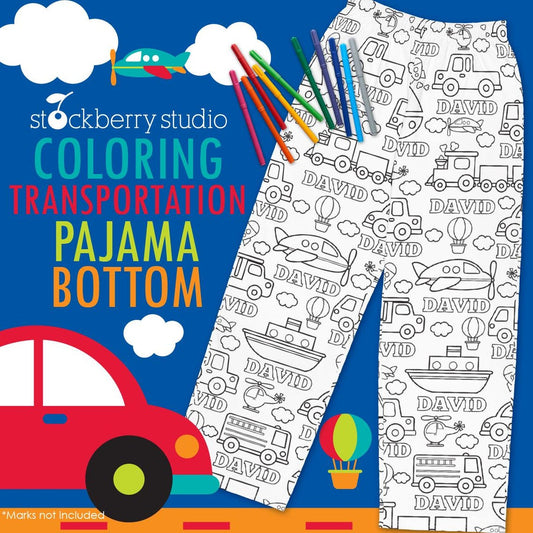 Transportation Coloring Pajama Pants Car Plane Truck