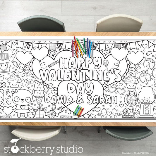 Valentine's Day Coloring Tablecloth Giant Decoration Kids