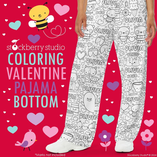 Valentine's Day Coloring Pajama Bottom Personalized with Name