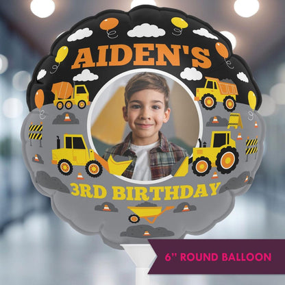 Personalized Construction Truck Birthday Mylar Balloon with Photo – Custom Design for Kids' Birthday Party Decorations