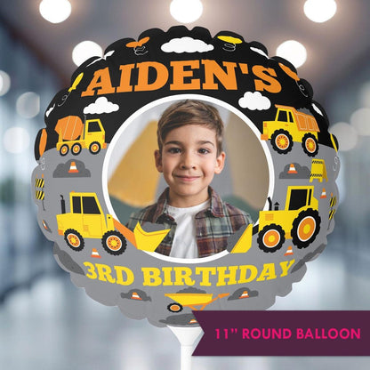 Personalized Construction Truck Birthday Mylar Balloon with Photo – Custom Design for Kids' Birthday Party Decorations