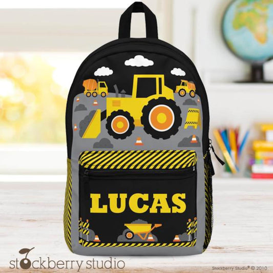 Construction Backpack Personalized – Custom Kids Dump Truck School Bag with Name