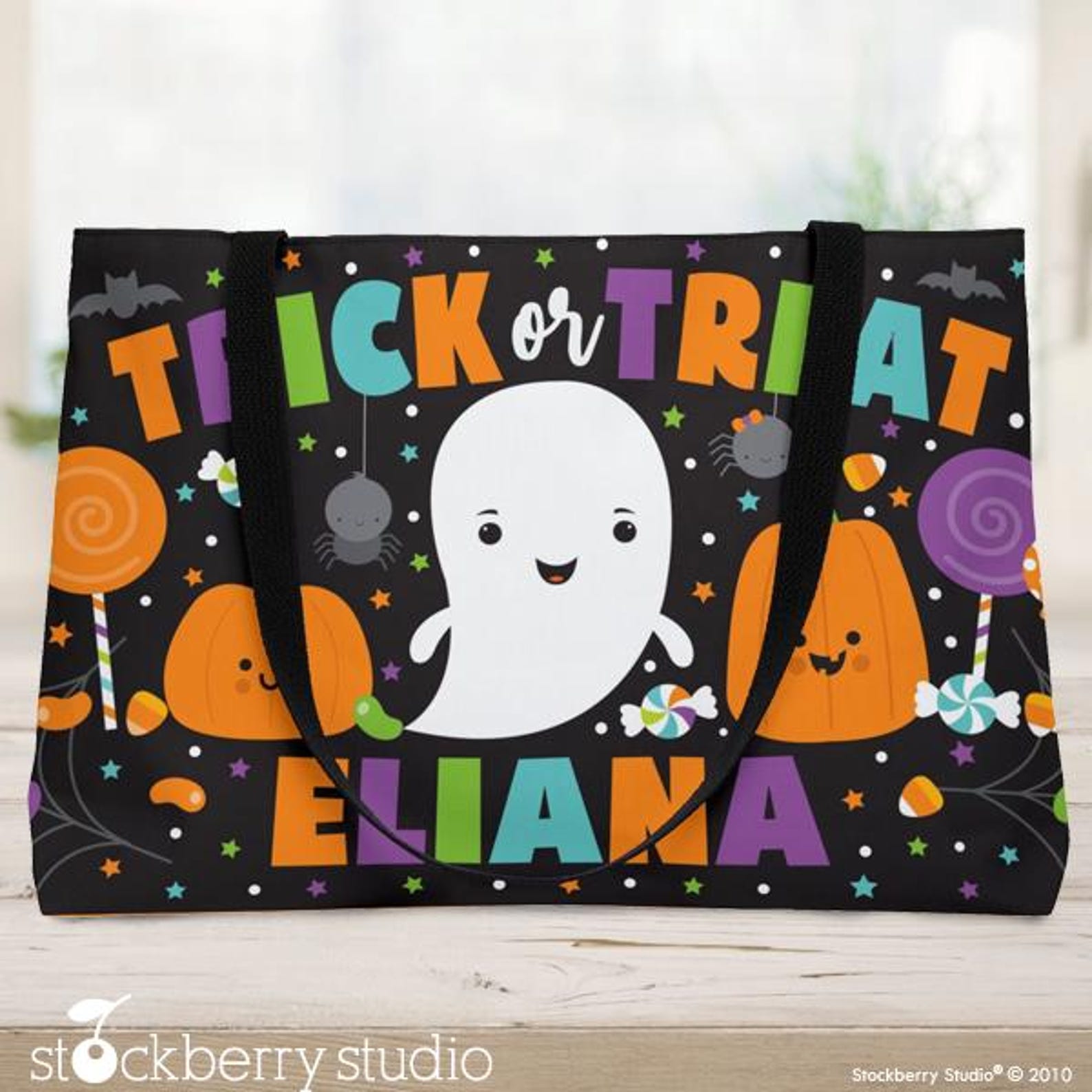 Pumpkin Halloween Large Tote Bag Personalized Kids Trick or Treat