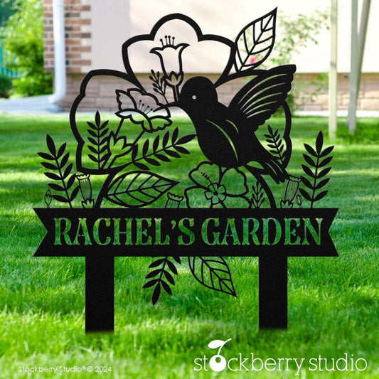 Hummingbird Metal Garden Sign Personalized Lawn Decor with Stakes