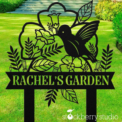 Hummingbird Metal Garden Sign Personalized Lawn Decor with Stakes