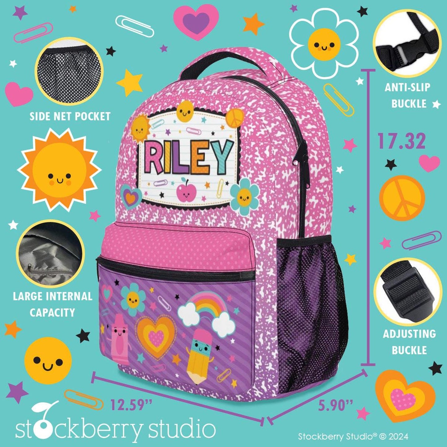 Personalized Composition Book Backpack & Lunch Bag Set – Custom Retro Kids School Bag with Name