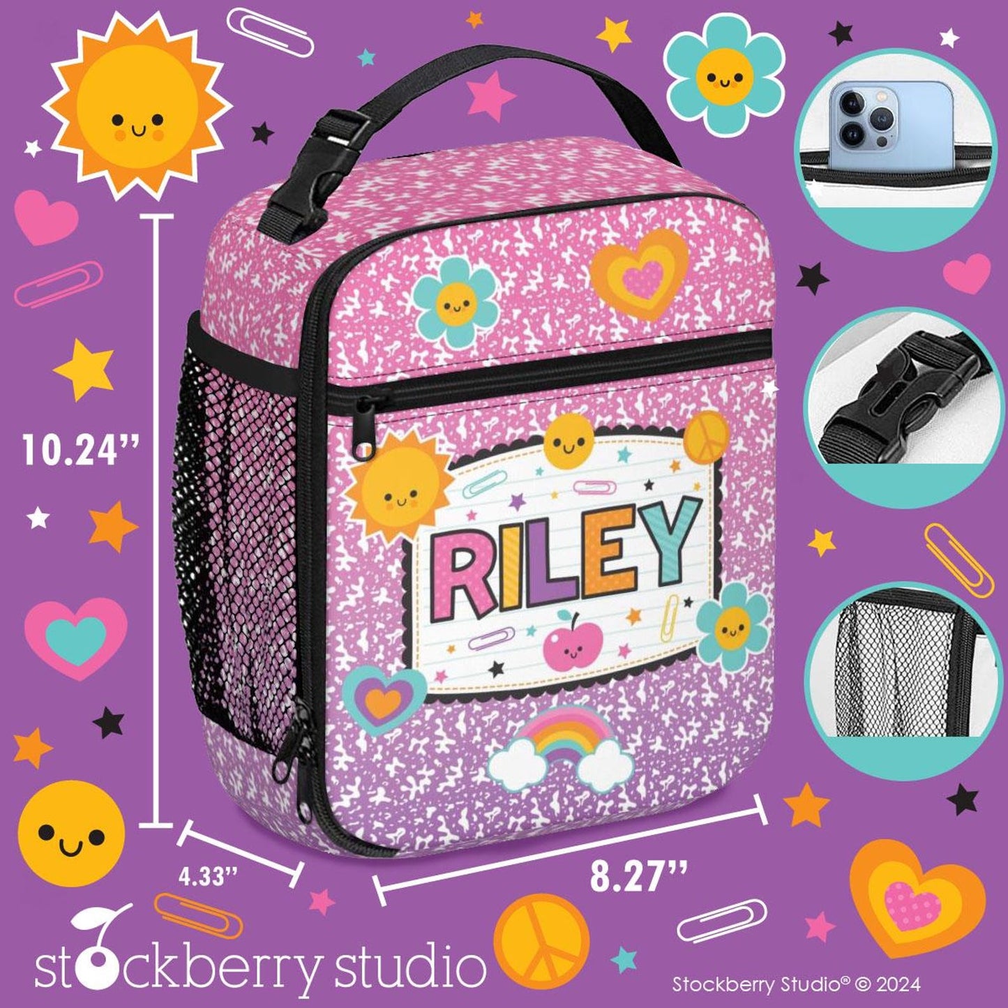 Personalized Composition Book Backpack & Lunch Bag Set – Custom Retro Kids School Bag with Name