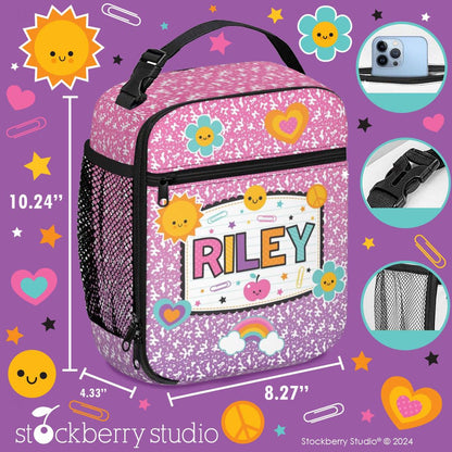 Personalized Composition Book Backpack & Lunch Bag Set – Custom Retro Kids School Bag with Name