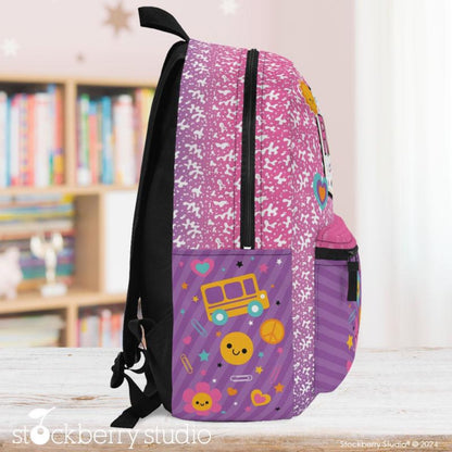 Personalized Composition Book Backpack – Custom Rainbow Retro Groovy School Bag for Girls