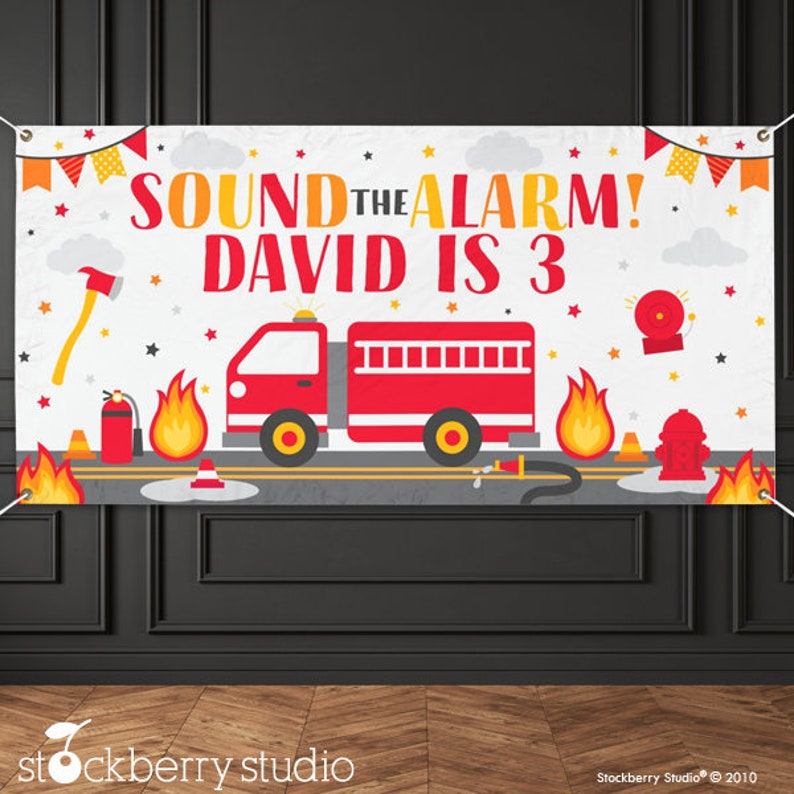 Firetruck Birthday Vinyl Banner Personalized