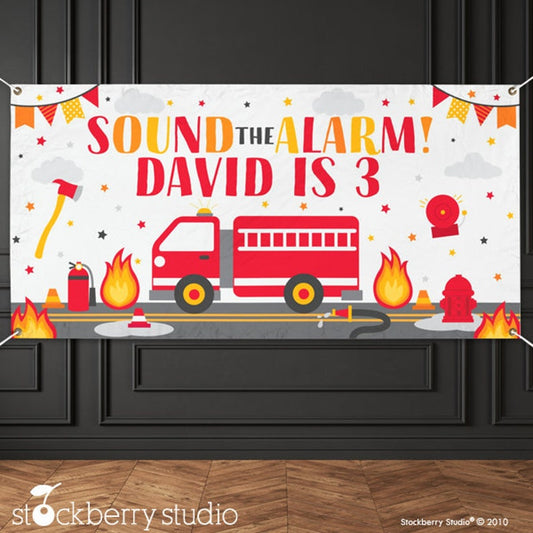 Firetruck Birthday Vinyl Banner Personalized