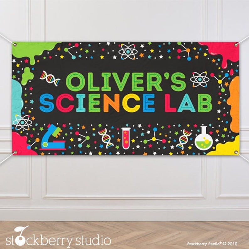 Science Birthday Vinyl Banner Personalized Boy