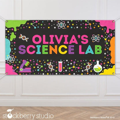 Science Birthday Banner Personalized Girl