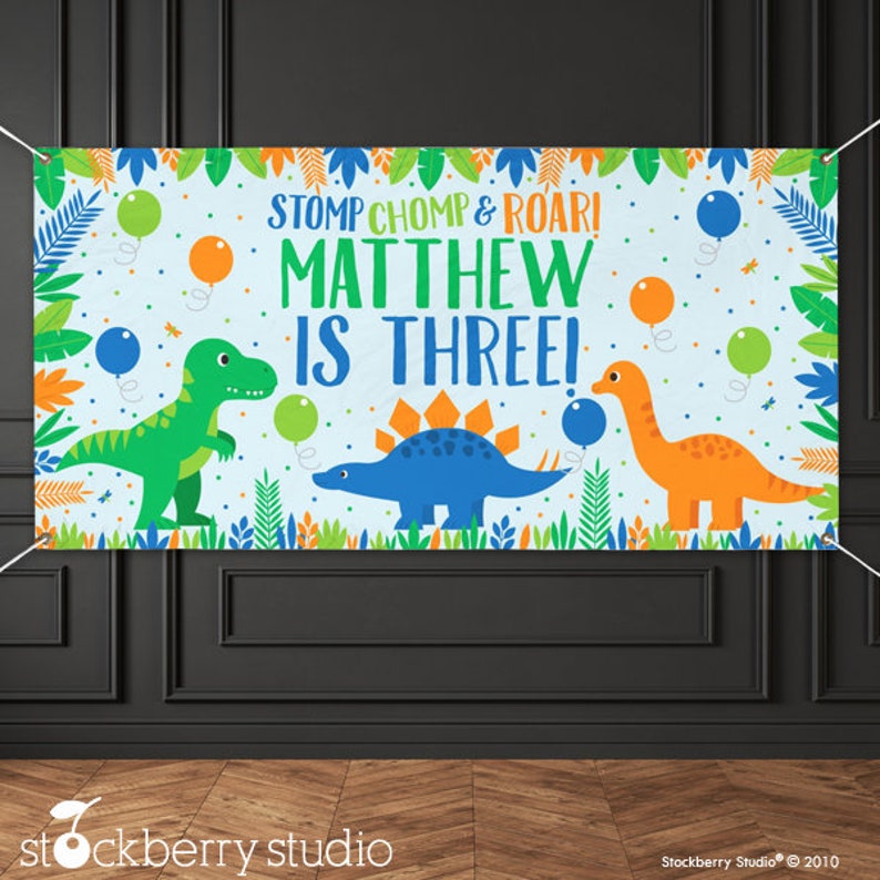 Donuts and Dinos Birthday Party Dinosaurs Banner Personalized