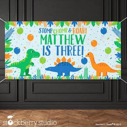 Donuts and Dinos Birthday Party Dinosaurs Banner Personalized