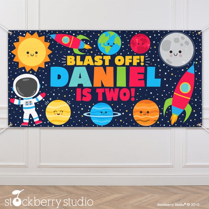 Space Birthday Vinyl Banner Personalized