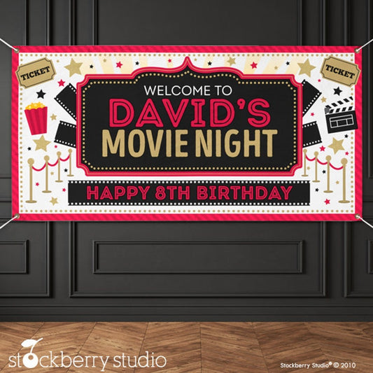 Movie Night Birthday Banner Personalized