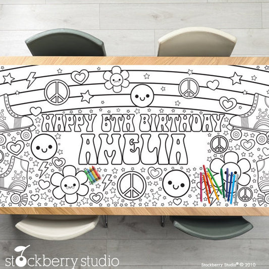 Groovy Roller Skate Retro Birthday Coloring Tablecloth