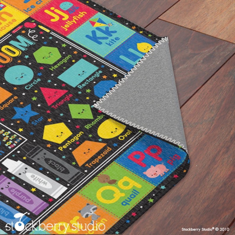 Colorful Kids Classroom Rug ABCs, Numbers, Shapes, and Fun Educational Design for Early Learning