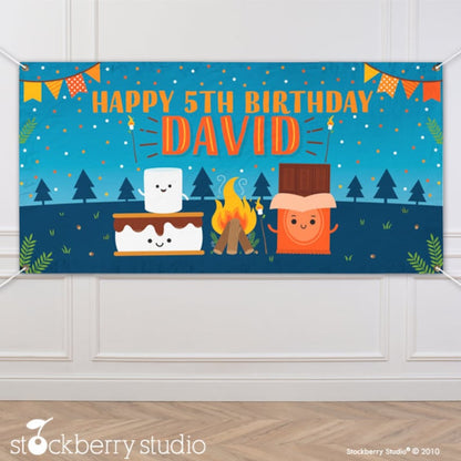 S'mores Birthday Vinyl Banner Girl Camp