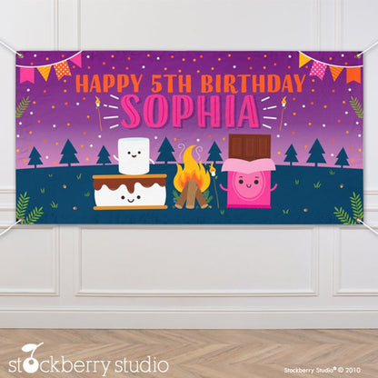 S'mores Birthday Vinyl Banner Girl Camp