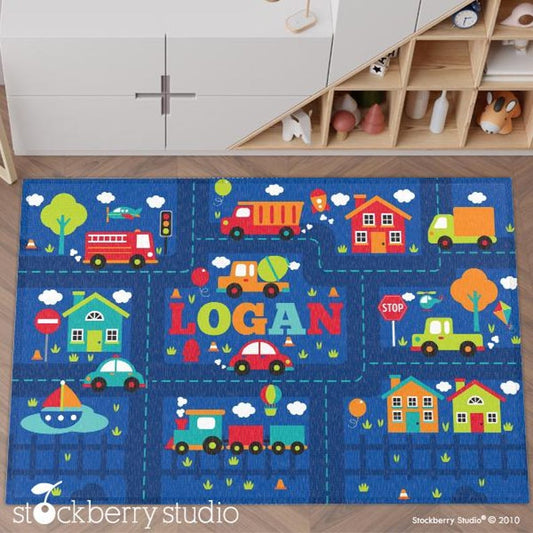 Transportation Area Rug Kids Road Track Play Mat Boy