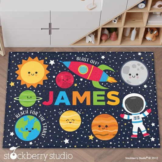 Space Area Rug Kids Room Planets Play Mat Boy Nursery Decor