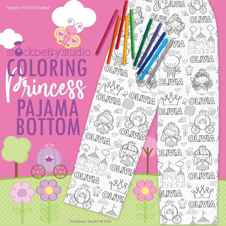 Princess  Birthday Coloring Pajama Personalized with Name