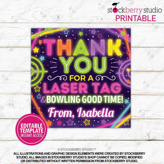 Girl Bowling and Laser Tag Gift Tag