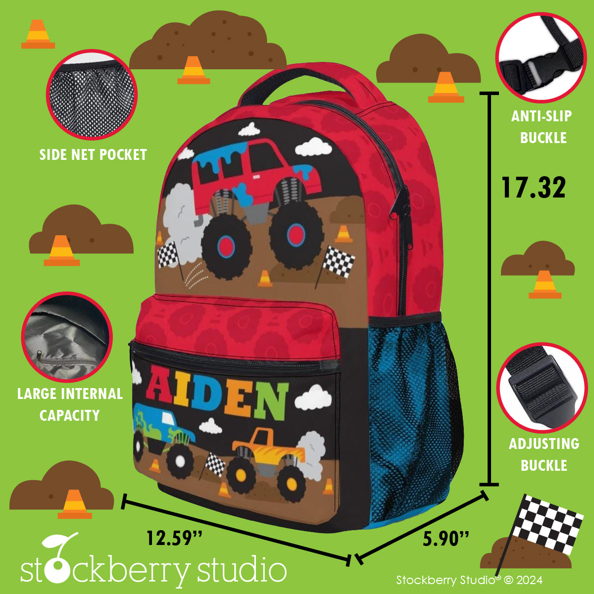 Personalized Monster Truck Backpack & Lunch Bag Set – Custom Retro Kids School Bag with Name