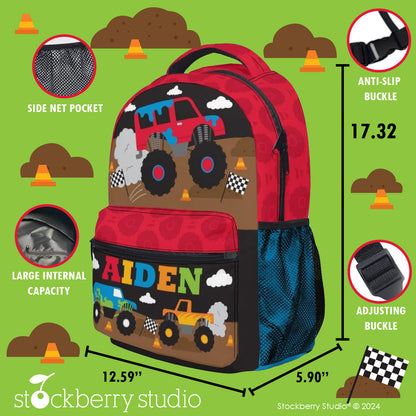 Personalized Monster Truck Backpack & Lunch Bag Set – Custom Retro Kids School Bag with Name
