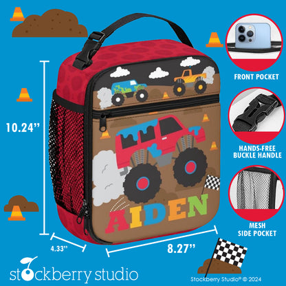Personalized Monster Truck Backpack & Lunch Bag Set – Custom Retro Kids School Bag with Name