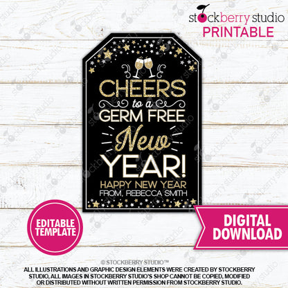 New Years Hand Sanitizer Tag