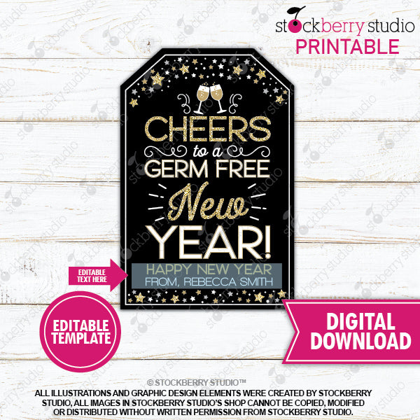 New Years Hand Sanitizer Tag