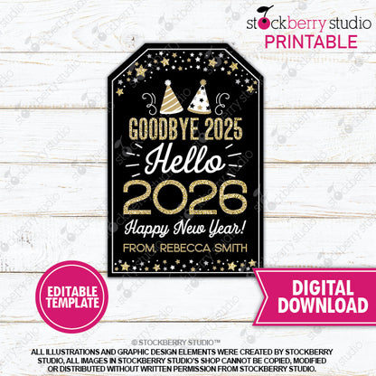 New Years Champagne Gift Tag