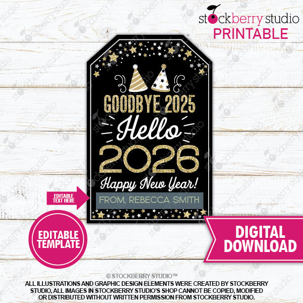 New Years Champagne Gift Tag