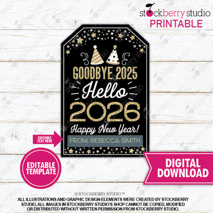 New Years Champagne Gift Tag