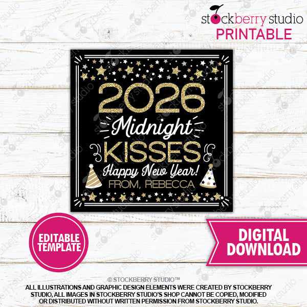 New Years Midnight Kiss Gift Tag