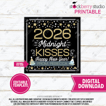 New Years Midnight Kiss Gift Tag