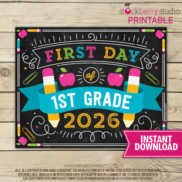 Girl First Day of Preschool Sign - Any Grade