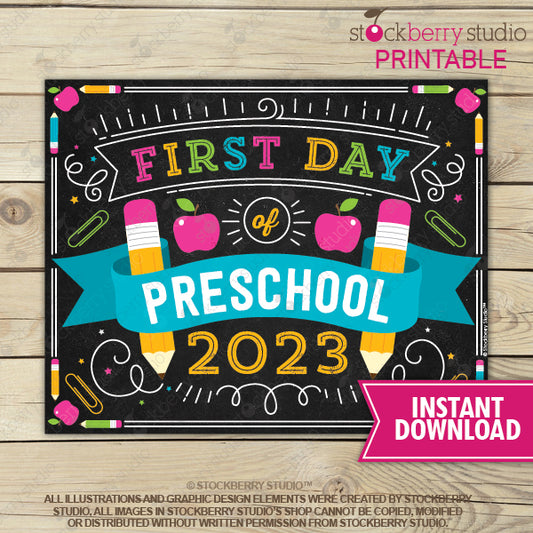 Girl First Day of Preschool Sign - Any Grade