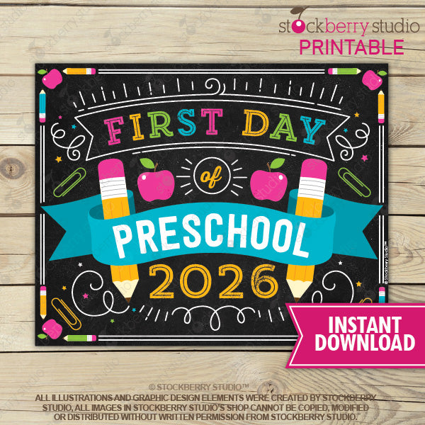 Girl First Day of Preschool Sign - Any Grade