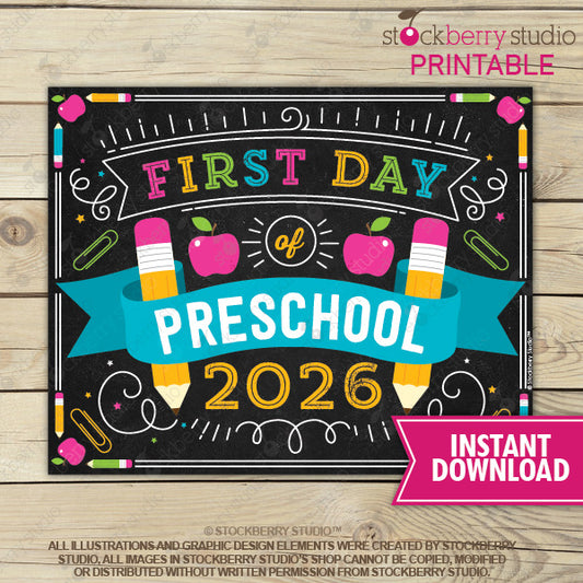 Girl First Day of Preschool Sign - Any Grade