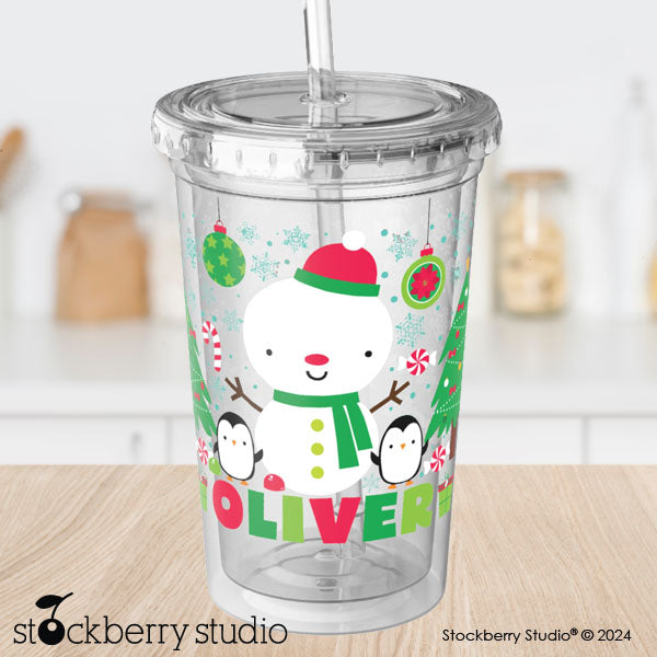 Personalized Kids Christmas Cup with Straw – Reindeer Holiday Tumbler for Boys & Girls