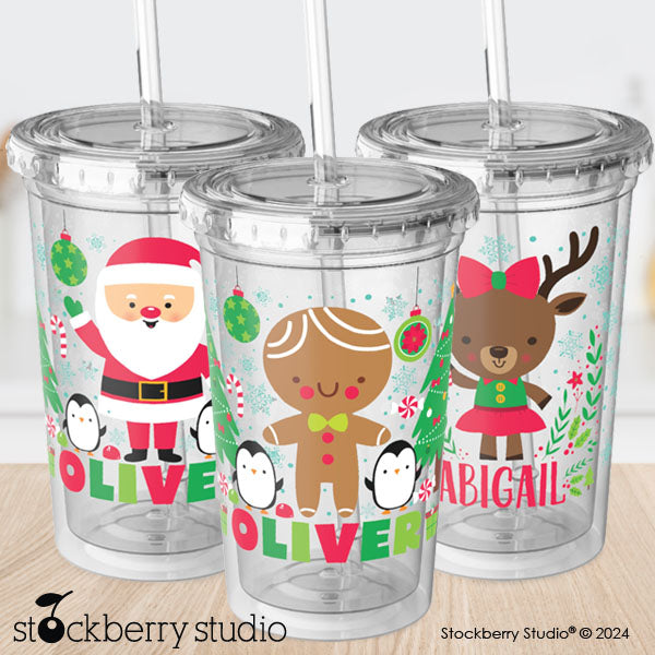 Personalized Kids Christmas Cup with Straw – Reindeer Holiday Tumbler for Boys & Girls