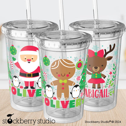 Personalized Kids Christmas Cup with Straw – Reindeer Holiday Tumbler for Boys & Girls
